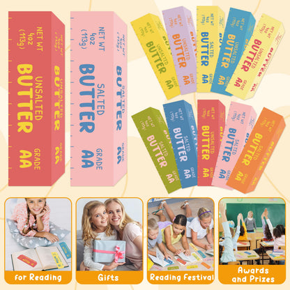Laffact 100Pcs Book Tracker Bookmarks - Butter Stick Shaped Book Tracker, Yellow Blue Pink Themed Baking Bookmarks, Colorful Reading Page Marker Gift for Bookish Book Lover School Library Supplies