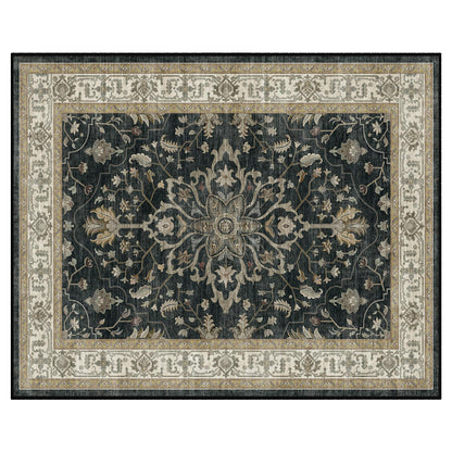 RELEANY Area Rugs 5'x7' Washable Vacuum-Friendly, Non-Slip, Floral Vintage Distress Print Pattern Medallion Carpet for Living Room Bedroom Vintage Black Beige Brown