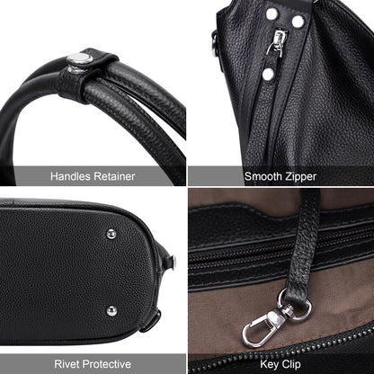 Over Earth Genuine Leather Handbags for Women Hobo Shoulder Bags Ladies Tote Bag(O172E Black)