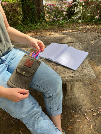 Earth & Fiber Co. Waxed Canvas Artist Pouch - Perfect for Pencils, Pens, Markers, and Stationery - Designed for Artists - Durable Brown Canvas With Brass YKK Zipper