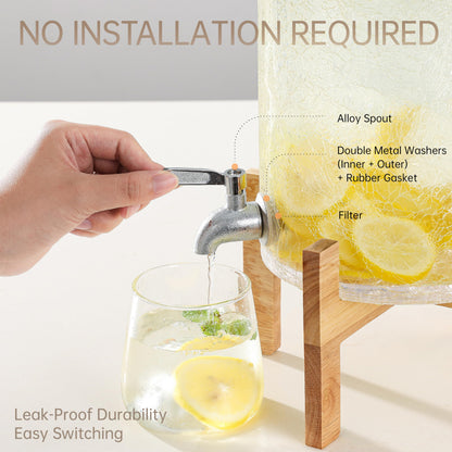 Cryyam 2 Gallon Glass Drink Dispenser with Stand, Beverage Dispenser with Wood Lid and Stainless Steel Spigot, Glass Water Dispenser for Parties, Ideal for Juice, Tea, Lemonade, and More