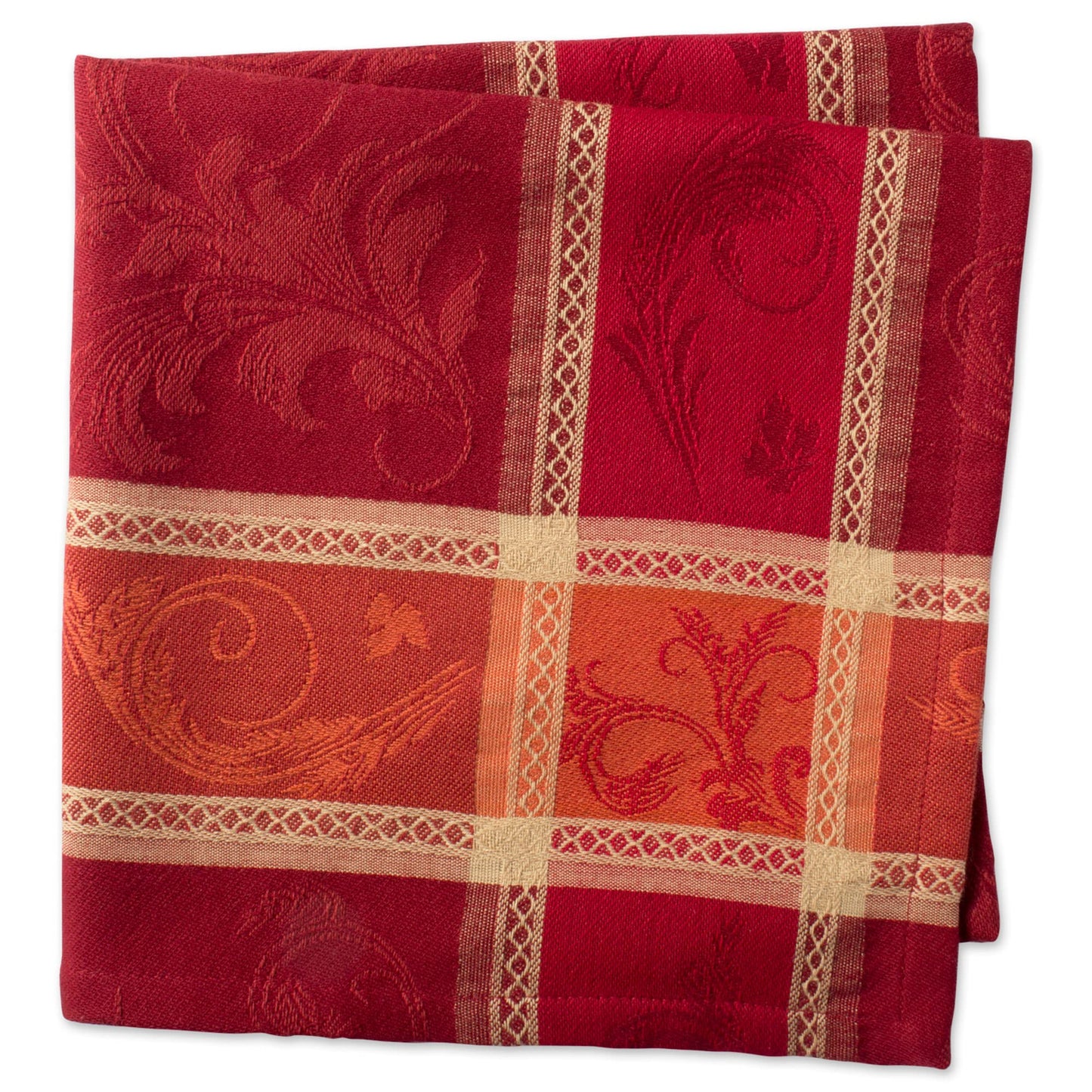 DII Traditional Harvest Wheat Jacquard Collection Thanksgiving Fall Table Décor Damask Cotton, Square Napkin Set, 20x20, Burnt Orange Pumpkin Vine, 6 Piece