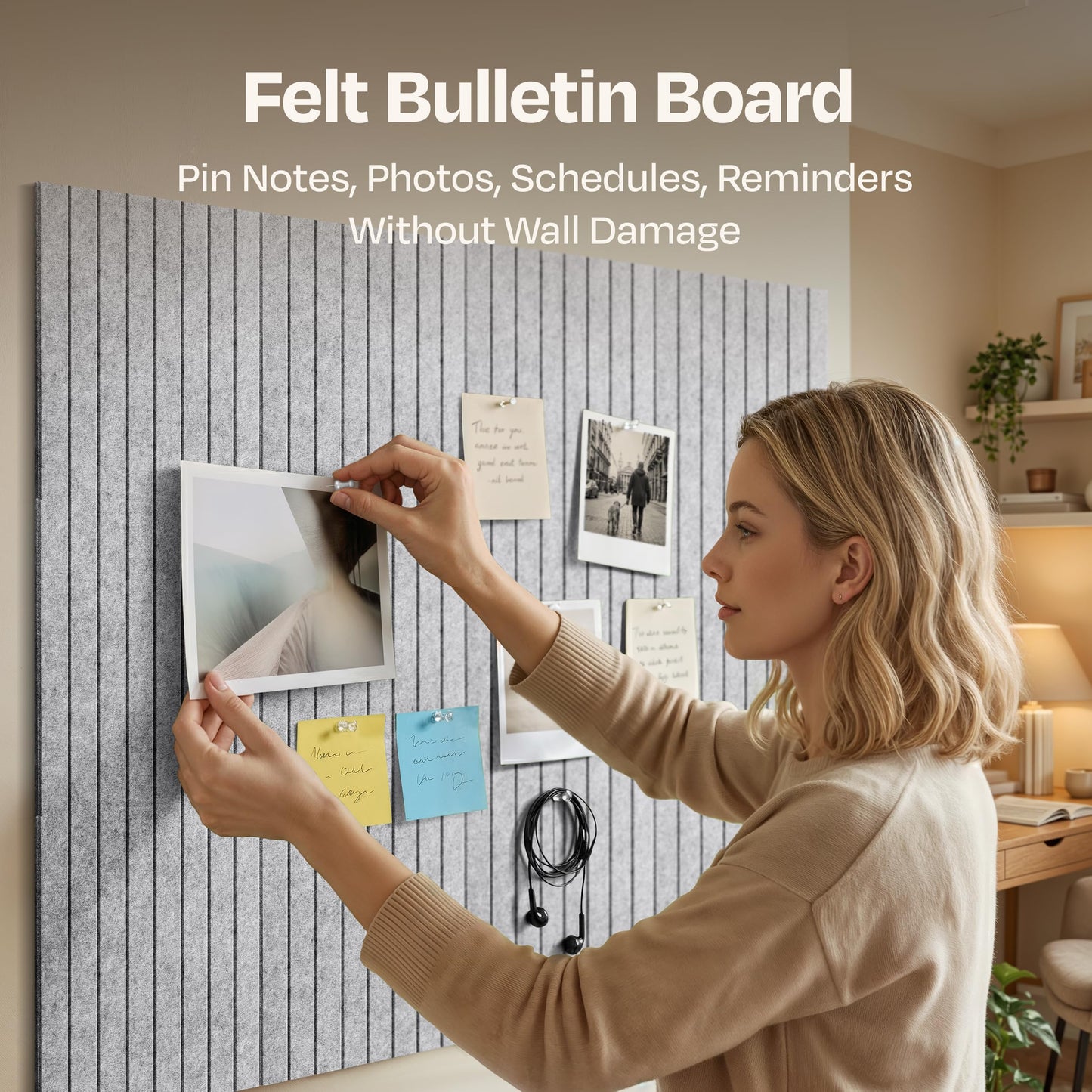 Ekkogo X-Large Cork Board Alternative 12-Pack Felt Bulletin Board Thick and Decorative Pin Board for Home Office Walls 47.24 x 35.43 Inches with 72 Adhesive Tabs - [Smoky White]