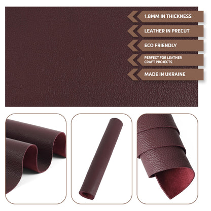 Shkira 24''X12'' Genuine Burgundy Brown Dotted Leather Sheets for Hobby Workshops - Tooling Square - 2.0MM Thick Genuine Top Full Grain Oil Tan - Thick Leather Pieces
