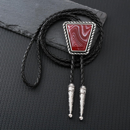 Western Cowboy Bolo Tie for Men, Rodeo Black Red Agate Leather Necktie, Retro Cowgirl Costume Concert Accessory for Women (Red)