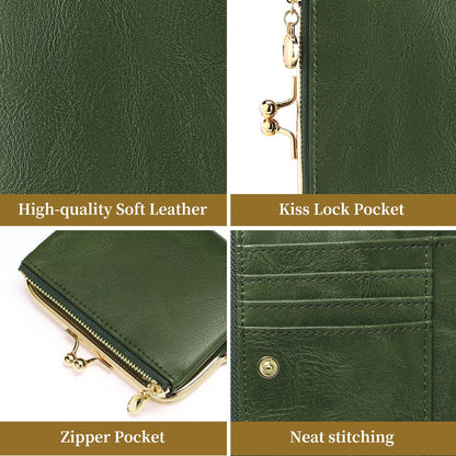 RNIEGA Wallet Women Small RFID Blocking Bifold Leather Wallets for Women Vintage Coin Purse With Zipper and Kiss Lock