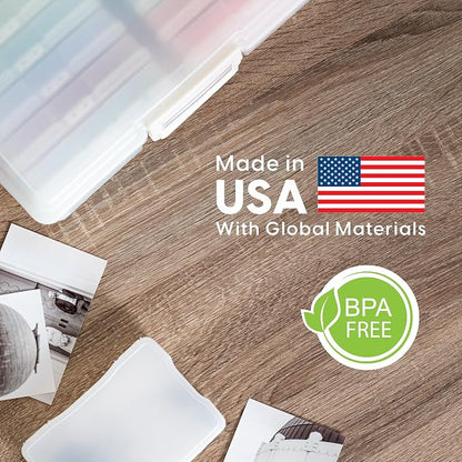 IRIS USA 4" x 6" |Made in USA| 2-Pack Photo Organizers and Picture Storage Box with Handle, 16 Inner Cases/Containers for Tasks, Stickers, Ephemera, & Flashcards - Pearl