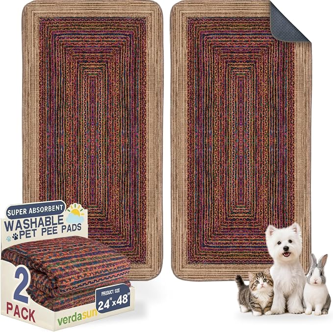 Washable Pee Pads for Dogs, Reusable Puppy Potty Training Pads, Ultra-Absorbent Thick Waterproof Leak-Proof Non-Slip Pads & Mat for Crate, Playpen, Floor, Whelping & Housebreaking , 2 Pack 24"x48"