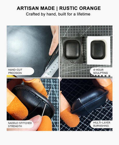 JusBumio Hand-Stitched Full Grain Vegetable Tanned Leather Case Compatible with AirPods Pro 3 (2025 Release), All-Leather Construction, MagSafe Ready, Unique Patina (Midnight Black)
