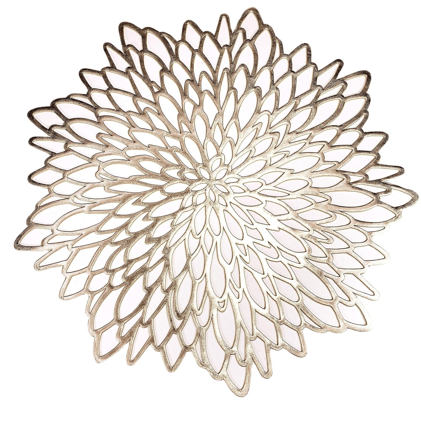 Snowkingdom Set of 12 Gold Metallic Placemats Laminated Vinyl Round Leaf Dinning Table Place Mats Bulk Decorative Halloween Thanksgiving Christmas Party Wedding Holiday Festival