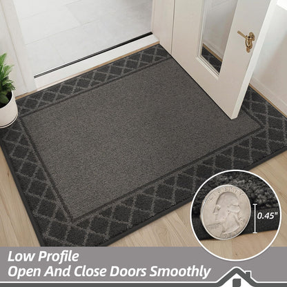 BEQHAUSE Door Mat Indoor Entrance Dirt Trapper Rugs for Entryway Non Slip Welcome Mat Absorbent Floor Mat Low Profile Washable Front Doormat for Dirty Paws, 20" x 32", Black