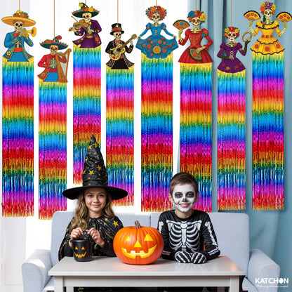 KatchOn, Halloween Fringe Curtain with Skeleton Cutouts – Pack of 8 | Day of Dead Hanging Decorations Indoor | Halloween Decorations Indoor for Fringe Backdrop | Day of The Dead Backdrop