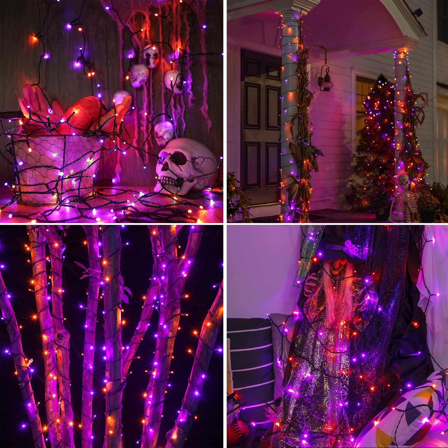 kemooie 164 FT 250 LED Halloween Lights, Black Wire Plug in Fairy Lights with Timer Function, Waterproof String Lights with 8 Modes for Outdoor Halloween Party Porch Patio Garden Decoration