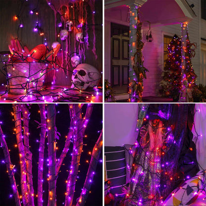 kemooie 164 FT 250 LED Halloween Lights, Black Wire Plug in Fairy Lights with Timer Function, Waterproof String Lights with 8 Modes for Outdoor Halloween Party Porch Patio Garden Decoration