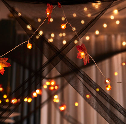 Mengersi Bed Canopy with Lights,Maple Leaf Pumpkin Canopy Bed Curtains Mosquito net,Halloween Theme Party Supplies Festival Decor,Black