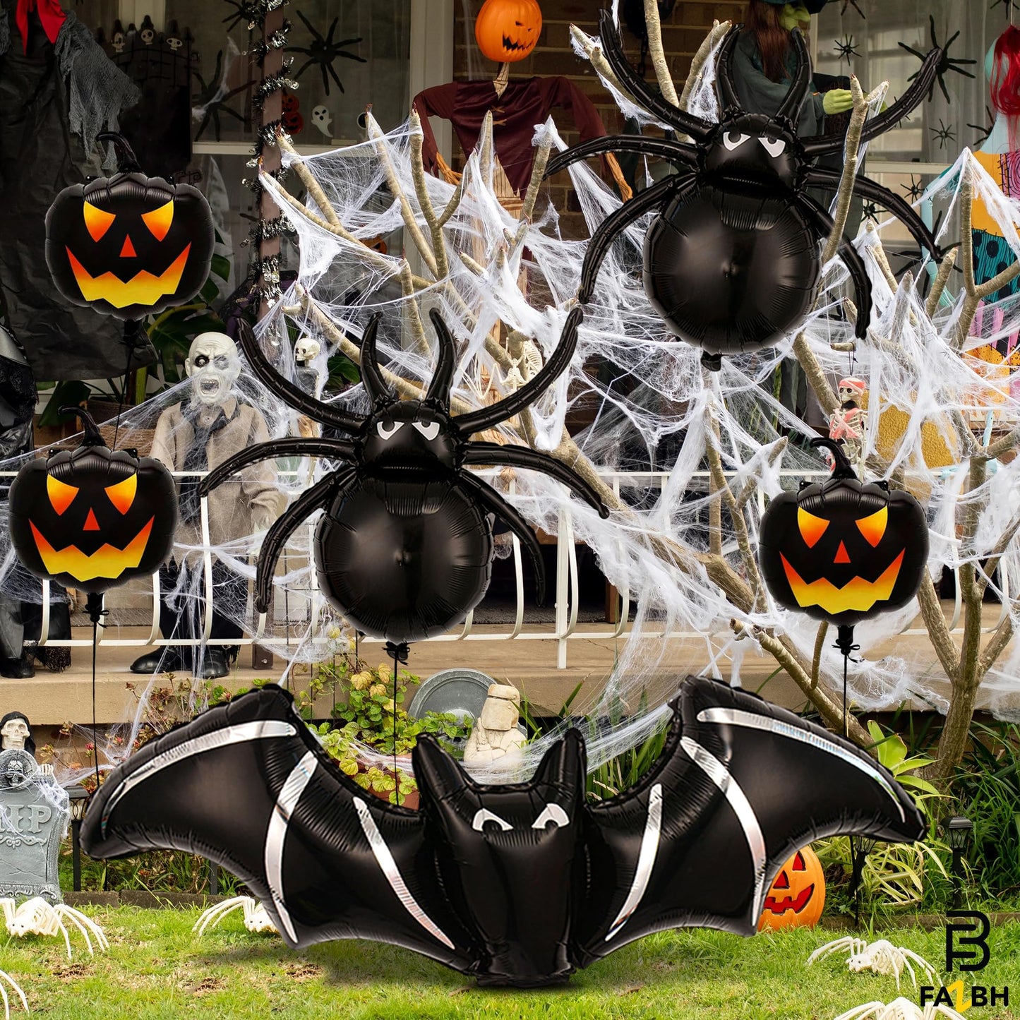 Huge, 47 Inch Spooky Halloween Balloons - Pack of 9 | Black Pumpkin Ballooons, Bat Balloons, 32 Inch Black Spider Balloon | Scary Halloween Party Decorations, Spooky Party Decorations