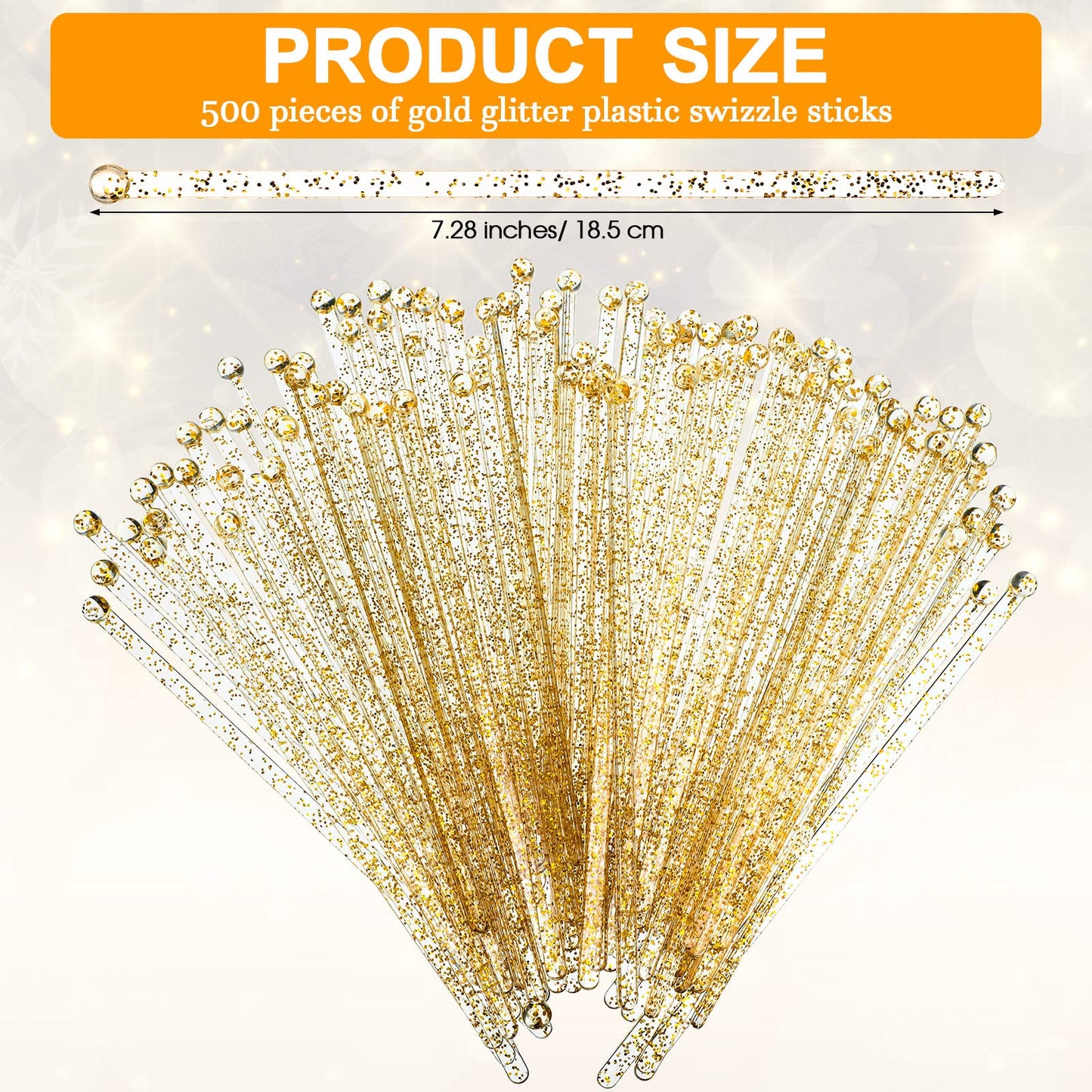 500 Pcs Gold Glitter Plastic Swizzle Sticks Crystal Cake Pops Disposable Cocktail Stir Sticks Round Ball Top Stirrers Gold Lollipop Stick for Drinks Coffee Cocktail, 7.28 Inches