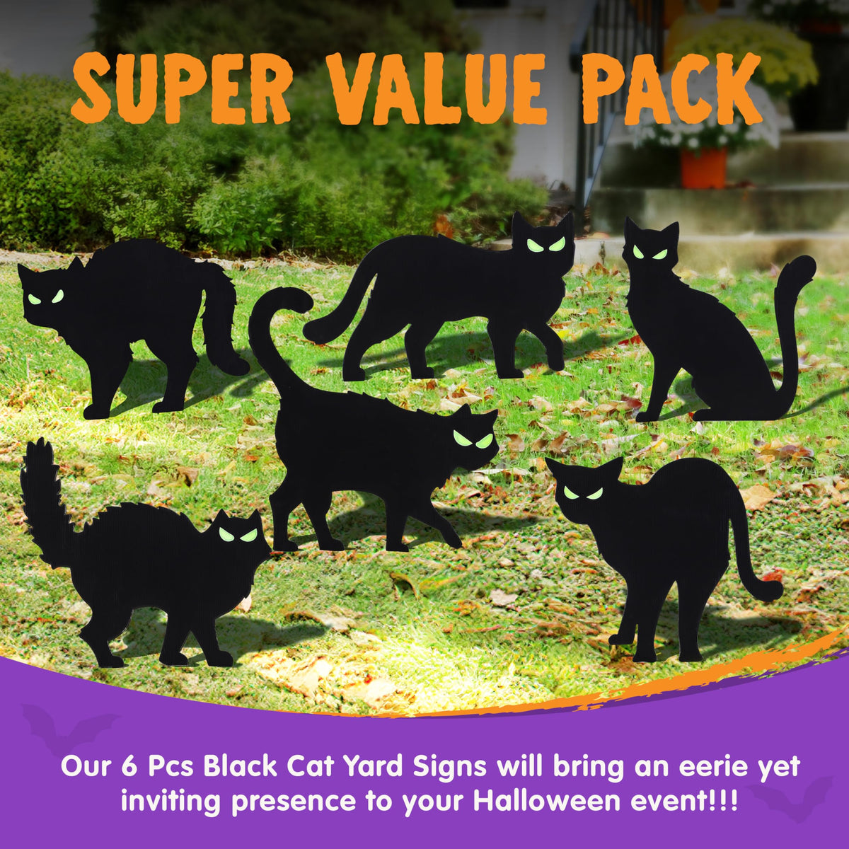 JOYIN 6 Pcs Halloween Yard Signs Decorations Outdoor, Halloween Black Cat Stakes with Glow in Dark Eyes, Scary Silhouette Decor for Pathway Graveyard Yard Garden Lawn Patio Party Supplies