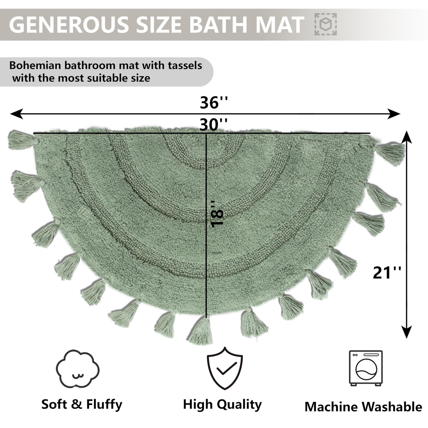 KOEXM Half Circle Boho Bathroom Rugs with Tassels for Bohemian Bedroom Soft Half Circle Rug Handcrafted Crochet Cotton Non Slip Absorbent Washable Rug Cute Bath Mats for Boho Bathroom Decor 32"x20"