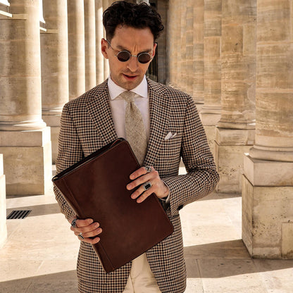 Time Resistance Leather Portfolio - A4 Document Folder - Italian Handcrafted Padfolio Organizer (Brown) - Gift Box Included