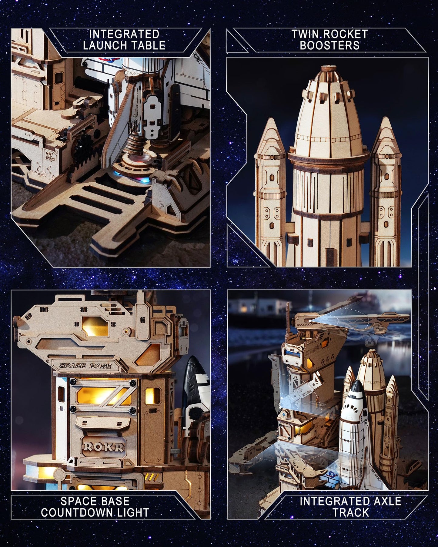 ROKR 3D Puzzles for Adults Space Shuttle, Interactive DIY Building Model with Lighting, Airplane Wooden Puzzles, Desk Decor, Engineering Gifts for Adults Men Teens 14+, STEM Project