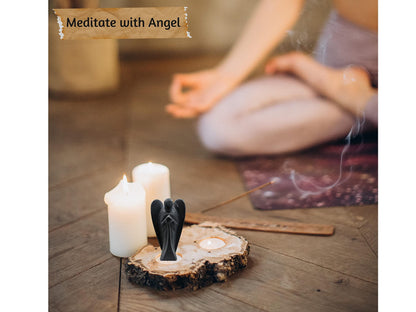 Amazing Gemstone Shungite Crystal Guardian Angel Figurines Ornament for Healing Birthstone, Decoration Statue (Hand Carved Pocket Gemstone Angel) (3 inch)