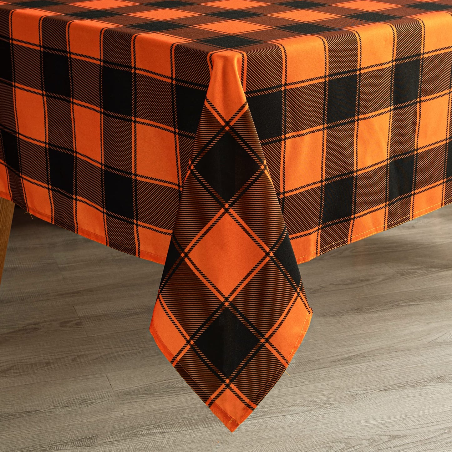MikiUp Checkered Rectangle Halloween Tablecloth - Waterproof, Wrinkle Resistant and Washable Gingham Table Cloth Decorative Table Cover for Party, Orange/Black 60 x 84 Inch