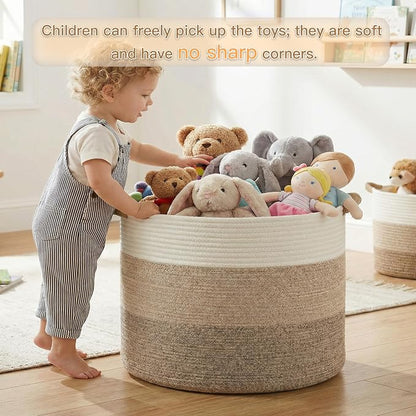Artfeel 40L Large Cotton Rope Basket, Decorative Woven Blanket Storage for Living Room, Boho Toy Storage & Toy Box for Kids, Versatile Laundry Basket & Nursery Hamper for Blankets(Brownyellow)