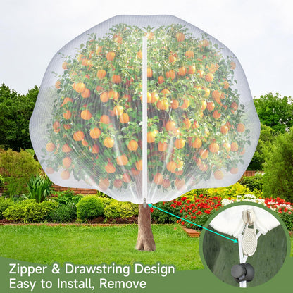 TMFsode 2Pcs Fruit Tree Netting with Zipper and Drawstring, 10Ft x 10Ft Blueberry Bush Netting, Protective Garden Mesh Covers for Tomatoes, Fruit Tree, Flowers, Vegetables