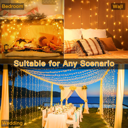 Ollny 400LED 131FT Christmas Lights Outdoor, Clear Wire Fairy Lights with Remote 3 Timer, Plug in 8 Modes String Lights for Bedroom Indoor Outside House Party Xmas Decorations, Warm White
