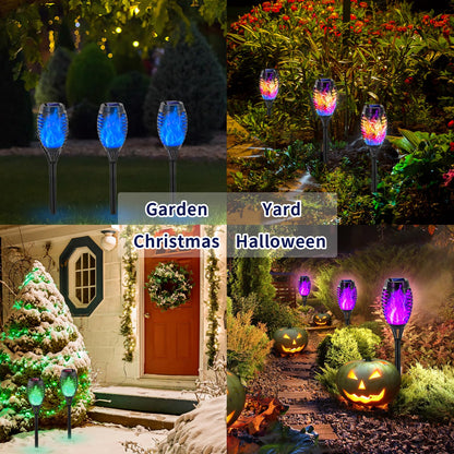 Swingers Solar Lights Outdoor,Halloween Solar Torch Lights with Flickering Flame,Waterproof Outdoor Garden Lights for Outside Patio Pathway Yard Decorations(12, Purple)