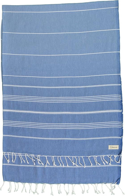 Bersuse Towels Anatolia XL Beach Blanket Throw Blanket Turkish Towel 100% Cotton Extra-Large Quick-Dry Lightweight Premium Peshtemal Towel - 61x82 Inches, Grey Blue (Set of 3)