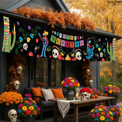 KatchOn, Day of the Dead Yard Banner - XtraLarge, 120x20 Inch | Mexican Halloween Banner for Day of the Dead Decorations | Dia De Los Muertos Backdrop, Dia De Los Muertos Decorations