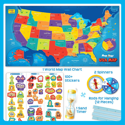 Imagimake Mapology USA Map with Reusable Stickers | 100+ Jelly Stickers | Classroom Geography Games & Learning Kids Toys Age 5-8 | Gifts for Boys & Girls Age 5,6,7,8,9,10,11,12 Years Old