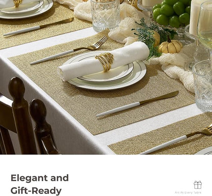 Leetaltree Gold Placemats Set of 24 - Heat Resistant Non-Slip Place mats for Dining Table, Washable Durable PVC Vinyl Woven Table Mats(Luxury Gold, 24)