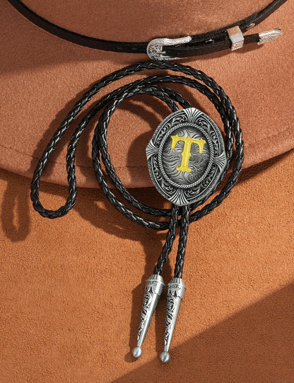HUABOLA CALYN Vintage Bolo tie for Men Western Cowboy Native American Initial Letter ABCDJMR to Z Costume Bolo ties for Women (T)