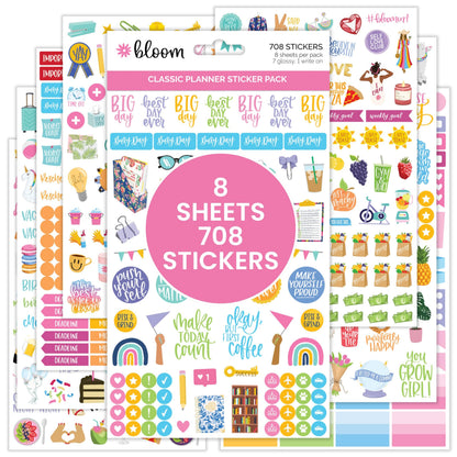 Bloom Daily Planners Newly Improved Classic Planner Sticker Sheets - Variety Sticker Pack for Decorating, Planning, Scrapbooking, etc. - 708 Stickers Per Pack!