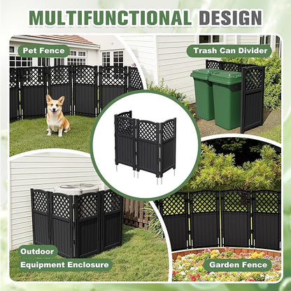 Greesum Air Conditioner Privacy Fence Screen, 4 Panels Trash Can Enclosure, 49.45" H x 22.62" W, Weather Resistant for Outdoor Pool Equipment, Garbage Bins, Black