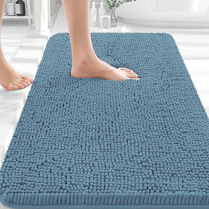 OLANLY Bathroom Rugs 30x18, Extra Soft Absorbent Chenille Bath Rugs, Rubber Backing Quick Dry, Machine Washable Bath Mats for Bathroom Floor, Tub and Shower, Home Decor Accessories, Airy Blue
