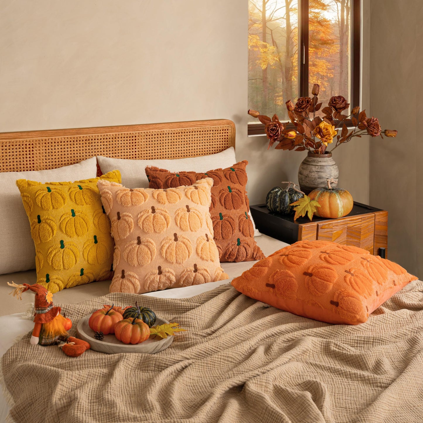 MIULEE Fall Pumpkin Throw Pillow Covers Decor Set of 2 Dark Rust Green Stem 18 x 18 Decorative Cushion Covers Soft Faux Fur Couch Pillows for Autumn Harvest Outdoor Porch Farmhouse Halloween Home