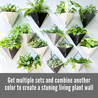 LaLaGreen Bundle- 2 Pack, 15 Inch White Metal Pot + 4 Pack, 12 Inch Geometric Self Watering Pot Modern Flower Vase Vessel Home Vertical Wall Mount Garden Window Rail Box Herb Plant Bucket Garden Decor