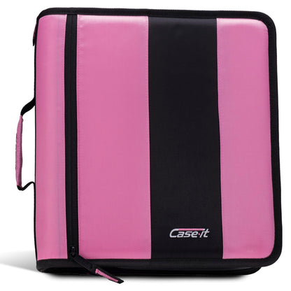 Case-it Classic Zipper Binder | 2-Inch O-Rings, 350 Sheet Capacity, Multiple Storage Pockets & Shoulder Strap | School & Office Organizer | D-251 Light Pink