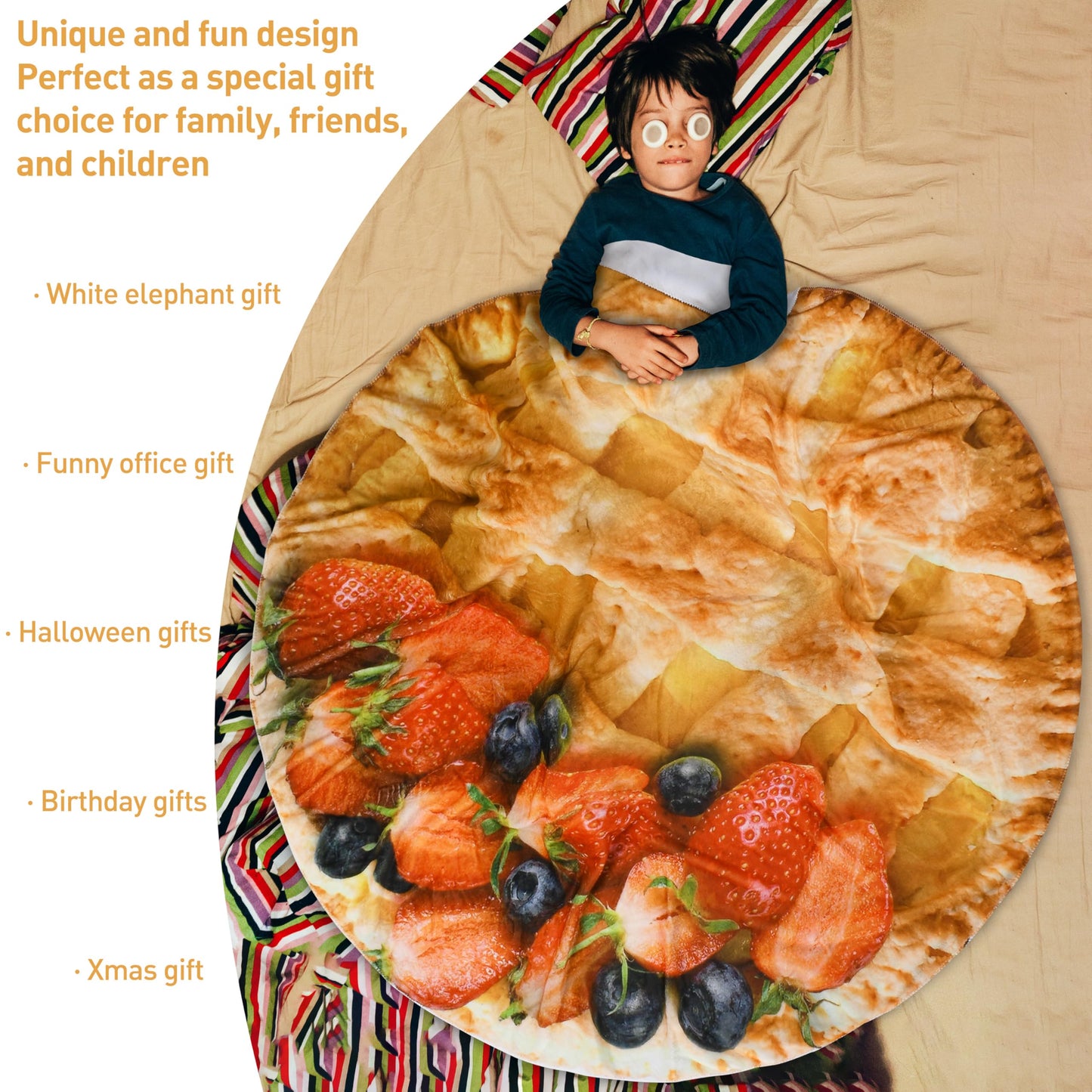 Catalonia Funny Fruit Pie Wrap Blanket for Kids & Adults, Quirk Gifts for Teenage Boys & Girls, Halloween Throw Blanket for Bed & Sofa, 59 inch