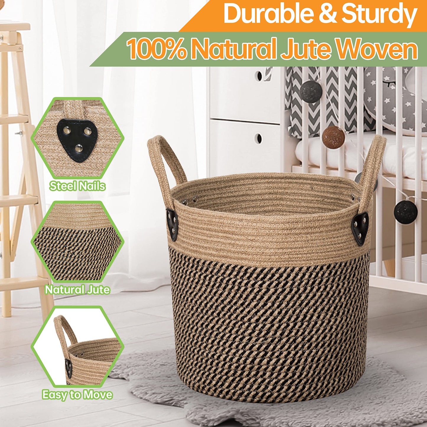 Zoes Homeware Jute Rope Basket - 12"x12" Woven Plant Pot Cover, Boho Indoor/Outdoor Multifunctional Storage