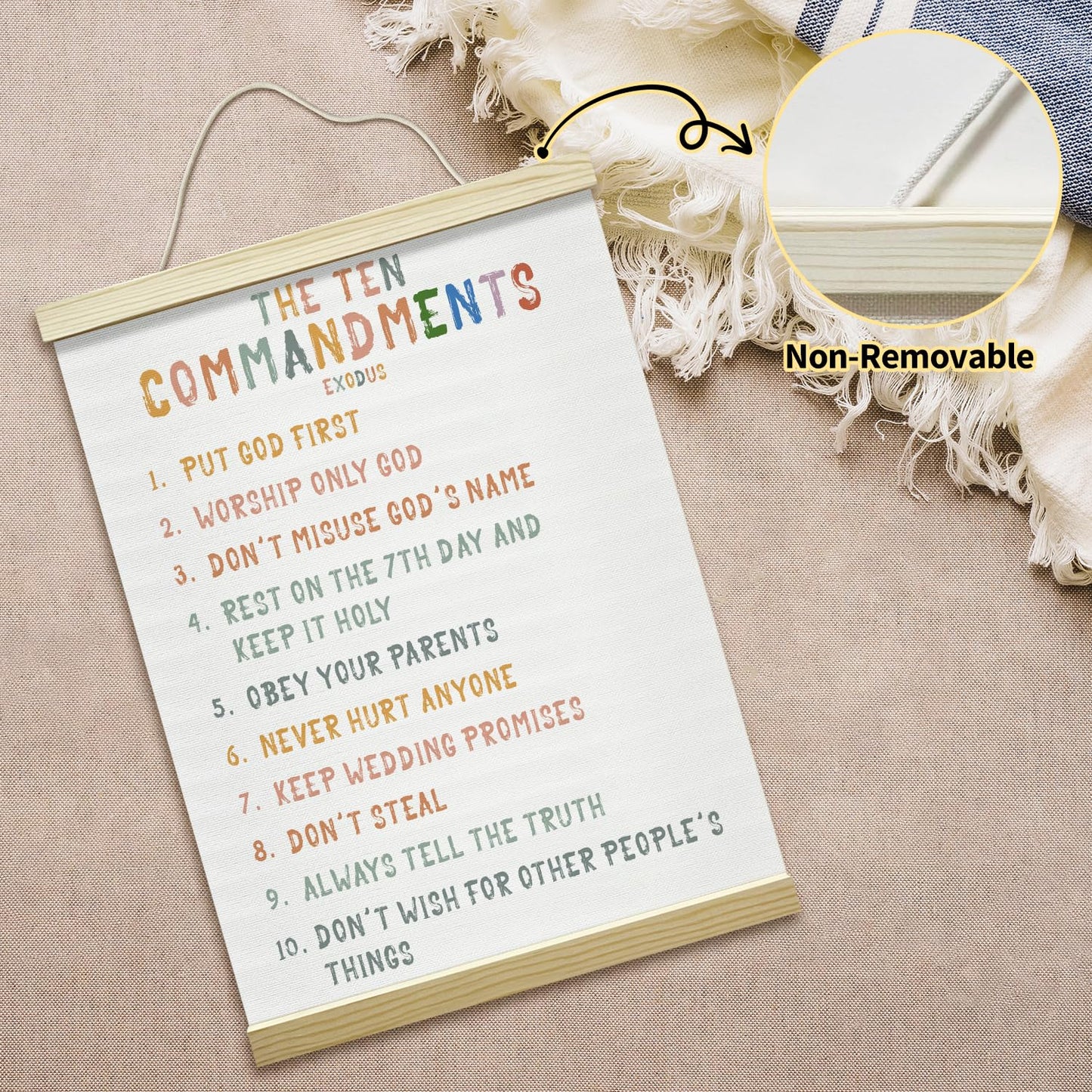mermermu Ten Commandments Poster Hanger Frame, Christian Inspirational Posters Canvas Wall Art for Office Classroom Kids' Bedroom Decor, 12x16 Inches -023