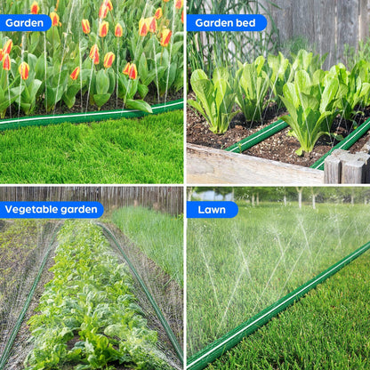 Jin&Bao Sprinkler Hose with Holes 100FT(50FTx2pack), Heavy Duty Garden Watering Hose, High-Efficiency Lawn Sprinkler System with Staples