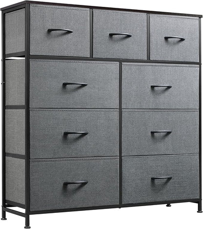 WLIVE 9-Drawer Dresser, Fabric Storage Tower for Bedroom, Hallway, Entryway, Closet, Tall Chest Organizer Unit with Fabric Bins, Steel Frame, Wood Top, Easy Pull Handle, Dark Grey