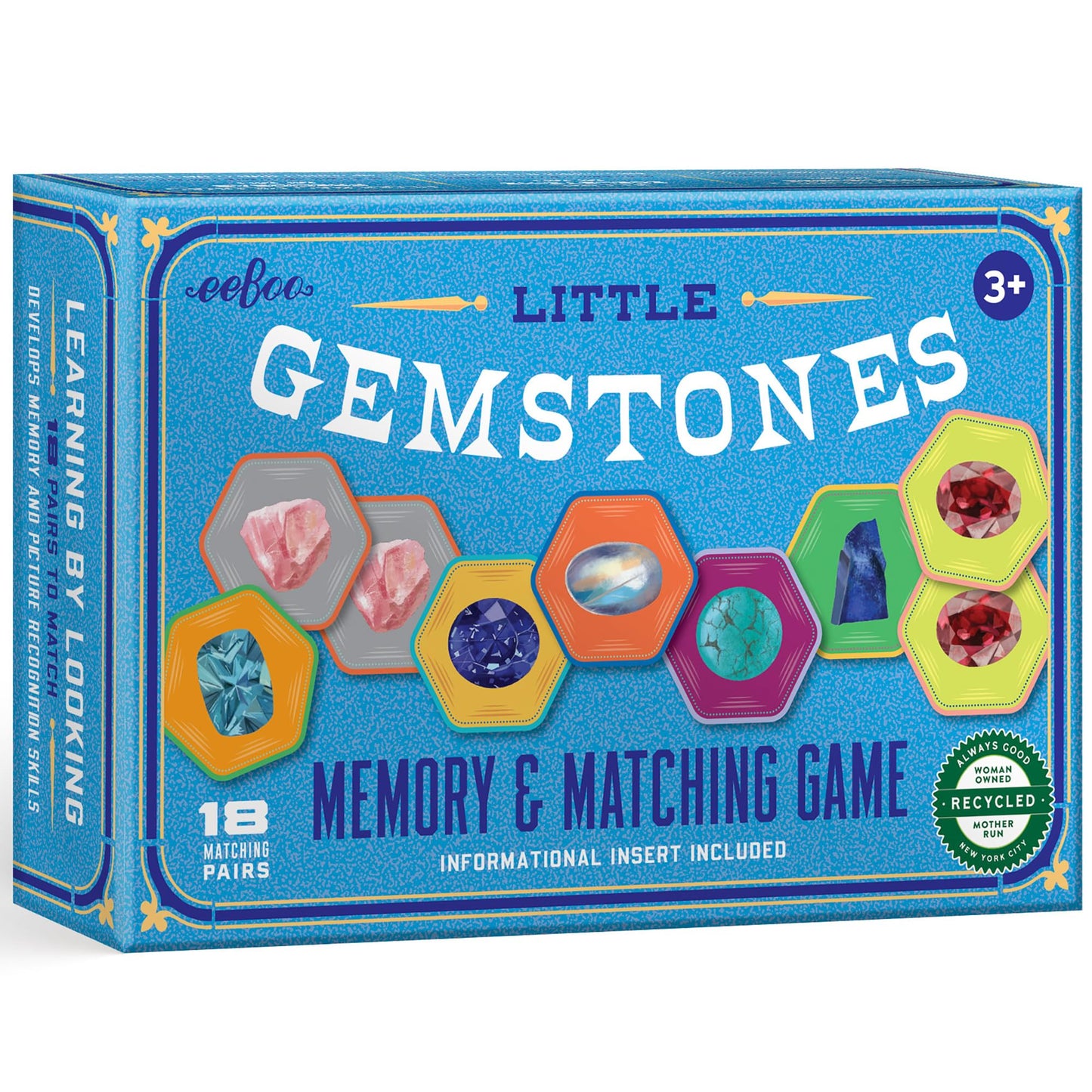 eeBoo: Memory & Matching Game- Little Gemstones - 18 Pairs to Memorize, Colorful Gems, Encourages Recognition, Concentration Skills, Kids Ages 5+