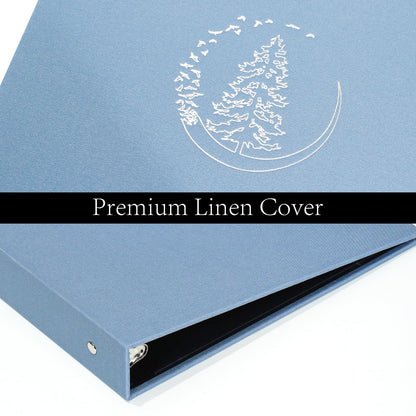 Premium Linen 3 Ring Binder 1 Inch - Decorative Hardcover Binder with Round Rings, Holds 8.5 x 11 Letter Size Paper for School, Office, Home Organization & Presentation, Moon Tree, Blue