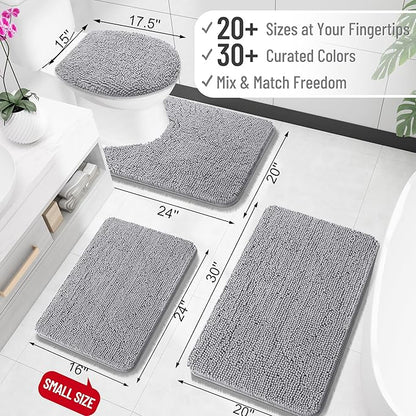 OLANLY Large Bathroom Rugs 59x35, Extra Soft Absorbent Chenille Bath Rugs, Rubber Backing Quick Dry, Machine Washable Bath Mats for Bathroom Floor, Tub and Shower, Home Decor Accessories, Grey